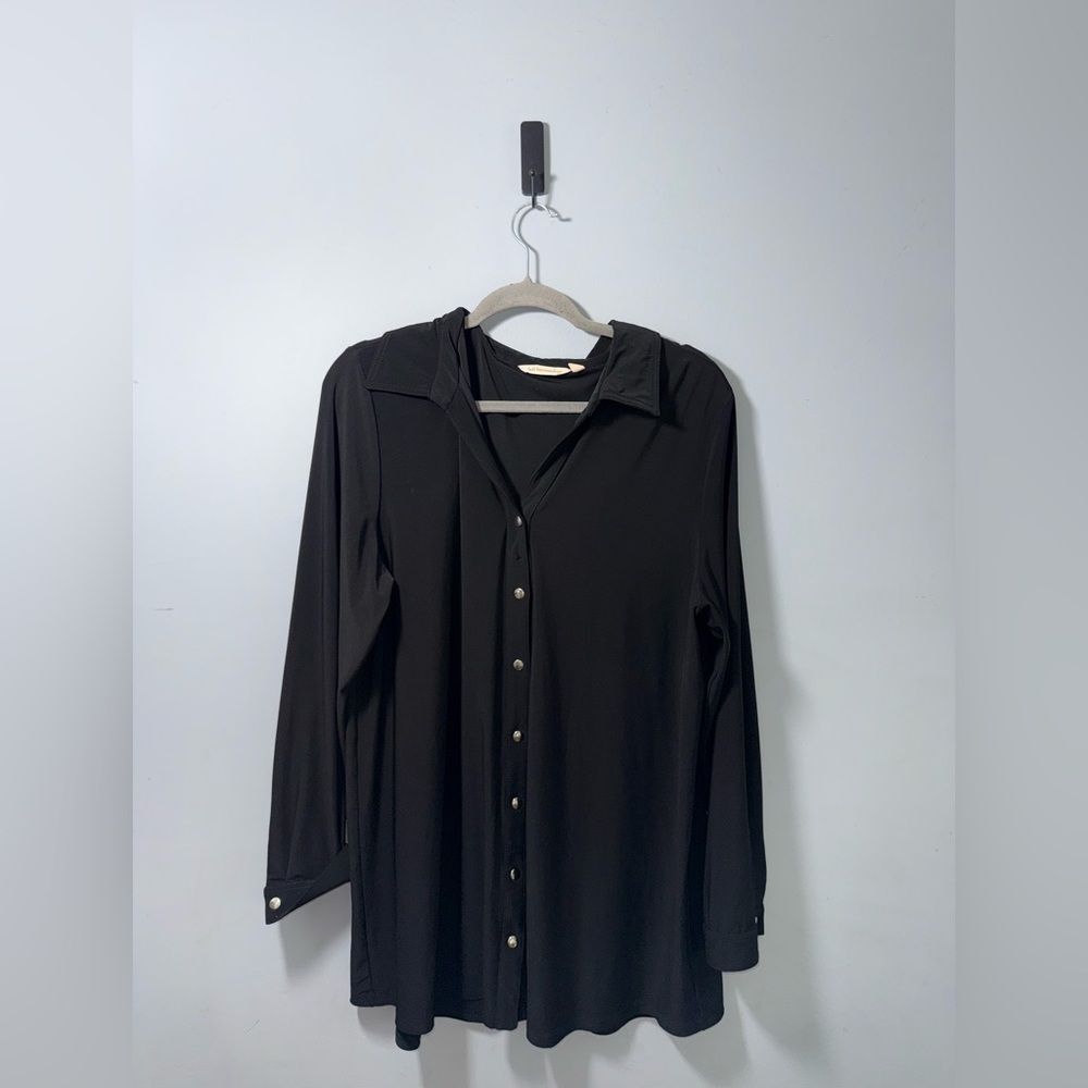 Soft surroundings black Button down heavyweight silky long sleeve top XL EUC